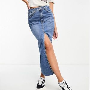 Stradivarius Denim Midi Skirt With Slit